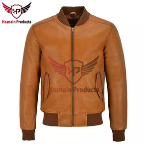 Chaqueta Bomber de Cuero Genuino para Hombre, Cuello Alto, Piel de Vacuno, Bolsillos con Solapa y Cremallera, Ribete de Punto, Clásica, Cálida para Invierno - Product Image 2