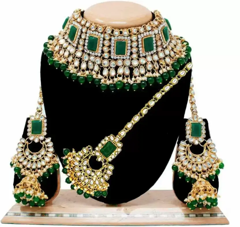 JMC jewelrypalace-Conjunto de collar y gargantilla de cristal para mujer, joyería tradicional de la India, chapado en oro, nupcial, Kundan, venta al por mayor