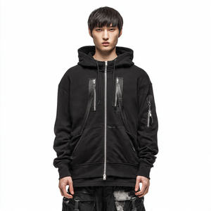 Sweat à capuche double fermeture éclair pour homme, polaire épais, coupe oversize, épaules tombantes, sweat à capuche d'hiver, coupe ample, coton 100% - Product Image 2