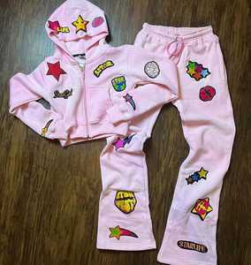 Fabricant personnalisé de sweats à capuche délavés au soleil et de pantalons de survêtement baggy en éponge française survêtement évasé en coton pour hommes ensemble de survêtement zippé - Product Image 6