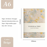 Cuaderno de Tapa Dura Gruesa A6, Estilo Vintage Retro, con Tela de Lino, Cosido con Hilo, Personalizable con Bordado de Flores y Árboles, para Estudiantes