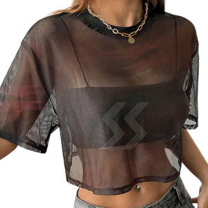 Algodón/Poliéster Mujeres Malla Boxy Camisetas Fábrica Precio al por mayor por encargo Mujeres Malla Boxy Camisetas - Product Image 3