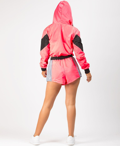 Ensemble de survêtement en nylon pour femmes, décontracté, couleur unie, coupe-vent, haut court et short - Product Image 5