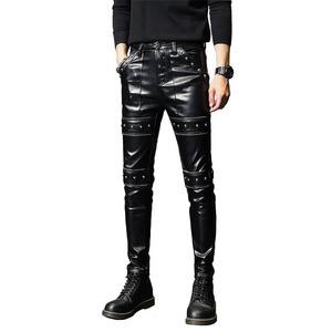 2024 nuevos pantalones de motorista de piel sintética para hombre de invierno y primavera, pantalones de moda de cintura media para motocicleta, ropa de escenario para Club - Product Image 1