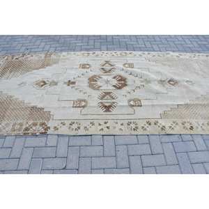 พรมตุรกีวินเทจ4.7 x 10.7ft เบจสีน้ำตาลพื้นที่ขนาดใหญ่งานเย็บปะติดปะต่อกันด้วยผ้าขนสัตว์สี่เหลี่ยมผืนผ้าออกแบบสำหรับห้องโถงพรมยางสำหรับห้อง - Product Image 3