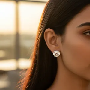 Boucles d'oreilles clous en or rose pour femmes, motifs tendance papillon et fleur, argent 925, or 14k ou 18k - Product Image 2