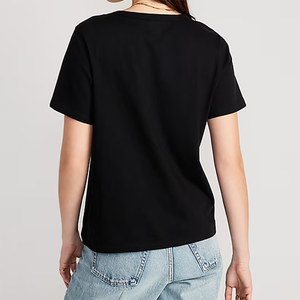 T-shirt personnalisé tendance T-shirt col en V pour femmes sérigraphie en coton d'été simple T-shirt ajusté mince Top Hip Hop pour femmes T-shirt orange - Product Image 4