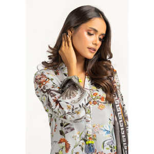 เสื้อเชิ้ตผ้าชีฟองสีเทาพิมพ์ลายสไตล์โบฮีเมียน ผ้าฝ้าย 100% ระบายอากาศได้ดี พร้อมผ้าคลุมไหล่สำหรับผู้หญิง สำหรับฤดูใบไม้ผลิ/ฤดูร้อน - Product Image 3