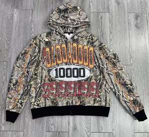 Sudadera con capucha de camuflaje con estampado de pantalla de peso pesado para hombre, ropa de calle, sudadera con capucha personalizada con cremallera desgastada de camuflaje 500 Gsm para Unisex - Product Image 1