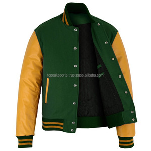 Chaqueta Varsity 2026 OEM Icónica Verde Bosque de Lana con Mangas de Cuero Amarillo para Hombre, Chaqueta de Invierno Calefactable de Alta Calidad y Bajo MOQ - Product Image 3
