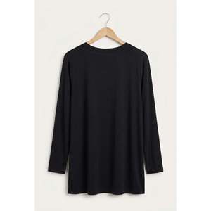 T-shirt à manches longues col rond grande taille avec fentes latérales noir - Product Image 3