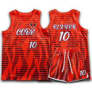 OEM ชุดเสื้อบาสเก็ตบอลตาข่ายโพลีเอสเตอร์แห้งเร็วคอวีสำหรับผู้ชายปรับแต่ง XS-XXL ระบายอากาศได้ - Product Image 1