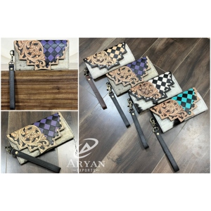 Nouveau style, pochette à main en cuir à carreaux, grande capacité, faite à la main, simple et élégante, en cuir de vache véritable, portefeuille pour femmes - Product Image 1