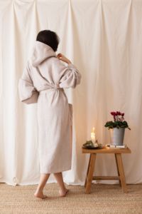 Textured bathrobe for <b>women</b> Soft cotton bathrobe Hooded <b>robe</b> for spa - Product Image 3