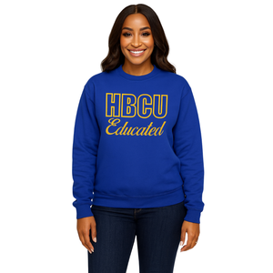 HBCU SGRho Educated Chenille <b>Sweatshirt</b> Blue & Gold Embroidered Letters Premium Cotton Blend Divine Nine Greek Life Apparel - Product Image 1