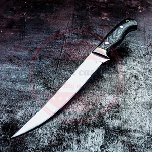 Couteau de cuisine à fileter de pêche à lame fixe en acier damas de qualité supérieure avec manche en bois et étui en cuir - Product Image 4