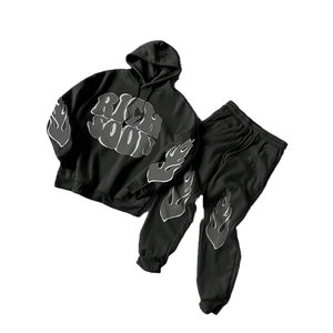 Conjunto de sudadera informal con capucha y pantalones de manga larga con estampado de letras y cordón para hombre - Product Image 1