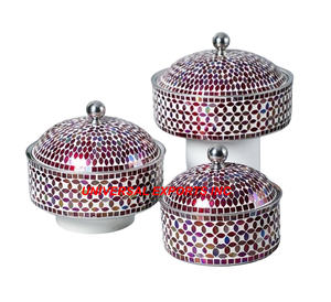 Mother of Pearl Set of Three Hotpot Última colección Cacerola de mesa Calentador de alimentos de metal de diseñador hecho a mano de calidad superior - Product Image 2