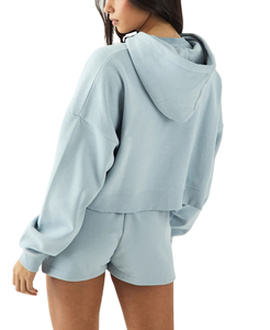 Custom High Quality Soft Cotton Fleece <b>Hoodie</b> set streetwear hip hop oversized cropped zipper <b>hoodie</b> & short 2 piece set 2026 - Product Image 3