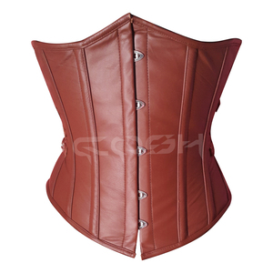 Corsé de Cuero Marrón de Primera Calidad con Varillas de Acero y Correas Laterales Ajustables con Hebillas - Product Image 1