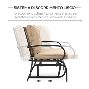 Outsunny Banco Columpio de Jardín para 2 Personas con Asiento y Cojines para Respaldo, 122x70x87cm, Caqui - Product Image 4