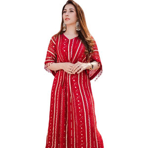 Mujeres Modest Kaftan bordado tres cuartos manga Boho elegante hasta el suelo lado Split Maxi - Product Image 1