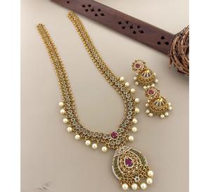 Premium Quality Designer <b>Gold</b> Plated Polki <b>Necklace</b> <b>Set</b> With <b>Earrings</b> for Wedding Traditional Wear Collection For Women - Product Image 1