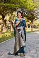 Sari en soie satinée tissée à la main de qualité supérieure belle bordure de créateur avec un style uni imprimé riche Pallu pour les mariages