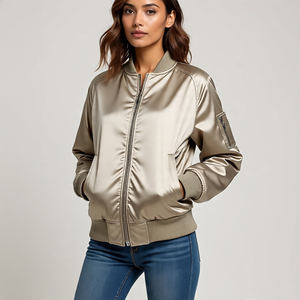 Chaquetas Bomber de satén de seda para hombre con logotipo personalizado, chaqueta Bomber de vuelo MA1 de satén informal para exteriores, chaqueta Bomber de béisbol de satén para hombre - Product Image 6