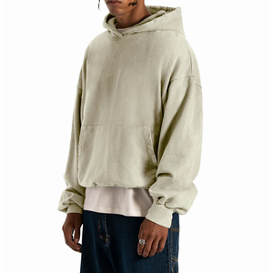 เสื้อฮู้ดผ้าฝ้ายซักกรดแขนยาวโอเวอร์ไซส์กำหนดโลโก้100% ได้เอง - Product Image 4