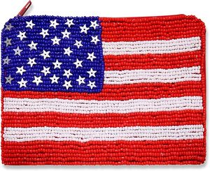 Bleu blanc rouge Design blanc couleur haute qualité Cowboy pochette perlée fabriqué à la main Western Mini porte-monnaie fermeture à glissière toile Ma - Product Image 1