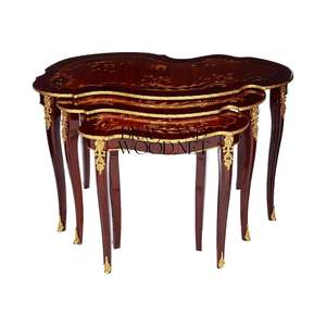 Juego de Mesas Auxiliares de Madera Clásicas de Lujo con Marquetería Artesanal y Detalles en Latón para Decoración del Hogar - Product Image 3