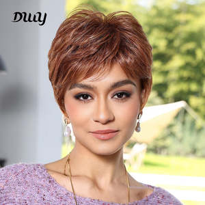 วิกผมสังเคราะห์ทรงพิกซี่สั้นสีน้ำตาลอ่อนแบบลูกไม้ด้านหน้า ยี่ห้อ Bella-DWY รุ่น Free Part Copper พร้อมลอนคลายสำหรับผู้หญิง - Product Image 3