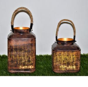 Portavelas de metal negro moderno con mango de cuerda de yute Linterna simple para decoración del hogar para Navidad - Product Image 5