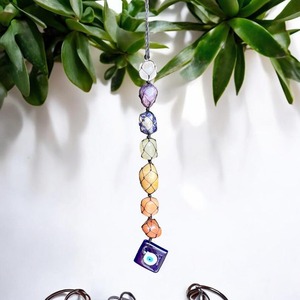 MUNTAHA AGATE Pierre roulée des sept chakras avec support, protection contre le mauvais œil, purification énergétique, écologique, 15-20 cm, décoration Feng Shui pour la maison - Product Image 5