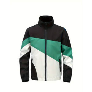 Veste Streetwear Hip Hop pour Homme, Manteau Couleur Block Patchwork à Double Fermeture Éclair, Coupe-Vent, Surdimensionné, Blanc - Product Image 1