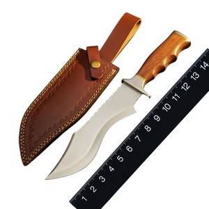 Cuchillo Bowie de Acero de Damasco Hecho a Mano Personalizado para Caza y Campamento |   Cuchillo de Hoja Fija con Mango de Madera y Funda de Cuero (OEM Disponible) - Product Image 5