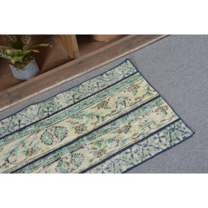Tapis turc vintage grande surface de 1.8x3,2 pieds classique vert beige patchwork en latex de laine fait main pour décoration de couloir - Product Image 5