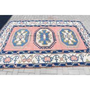 Tapis de 5,8 x 8,3 pieds, grand tapis turc vintage, tapis en laine bleue - Product Image 3