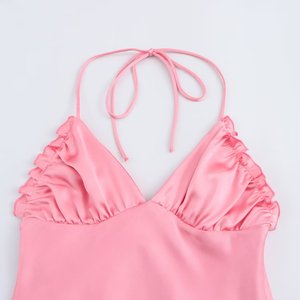 Vestido Halter Sexy para mujer, sin mangas, sin tirantes, Color sólido, ajustado, Halter, para vestidos de noche de Hotel - Product Image 5