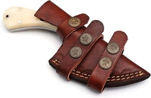 Cuchillo de Desollado de Acero de Damasco Hecho a Mano Personalizado, Hoja Fija, Mango de Hueso, Funda de Cuero, para Campamento, Caza, Aire Libre, OEM, Venta al por Mayor - Product Image 5