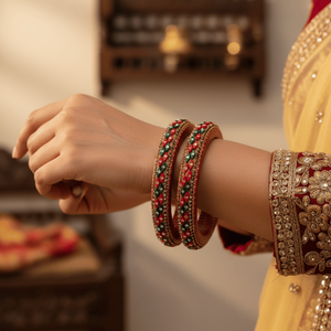 <b>Set</b> of 2 Ruby & Emerald Kundan Lac Fine <b>Bangles</b> - Product Image 1