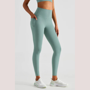 Pantalones de Yoga de cintura alta sin costuras personalizados OEM para mujer, mallas transpirables para gimnasio y Fitness con bolsillo, mallas de entrenamiento para levantar glúteos - Product Image 6
