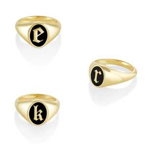 Initial Enamel Signet Band <b>Ring</b>, Valentine's Day Gift, <b>Black</b> Enamel Signet <b>Ring</b>, Letter Signet <b>Ring</b>, Personalized Initial <b>Ring</b> - Product Image 3