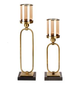 Portavelas de pedestal dorado de lujo con marco de bucle ovalado alargado y acento escultórico superior circular para decoración de bodas y hogares - Product Image 2