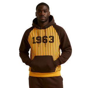 Founding Year 1963 Iota Phi Theta Gold Body <b>Brown</b> Raglan Pinstripes Pullover Hoodie Greek Fraternity Apparel Divine Nine HBCU - Product Image 1