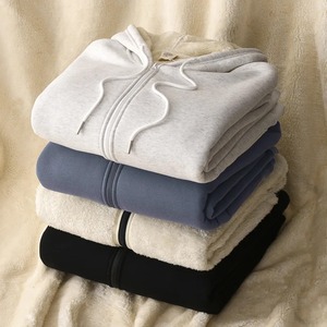 Sudadera holgada con capucha de lana de cordero para hombre de otoño e invierno, ropa deportiva de Hip Hop con cremallera, chaqueta gruesa y cálida - Product Image 1