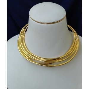 Gold-Plated Brass Hasli Necklace Trendy Ethnic Religious Wedding Beaded <b>Chain</b> Geometric Key Pattern Diamond Pearl Main Stones - Product Image 4