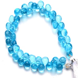 Calidad súper fina, Topacio azul cielo, cuarzo hidráulico facetado, 8mm aprox. Forma de cebolla Briolette 8 pulgadas Full Strand Stone Beads - Product Image 3