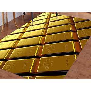 Alfombra Dorada Estampada - Alfombra Moderna con Detalles de Barras Doradas para Decoración del Hogar, Alfombra de Terciopelo - Product Image 3